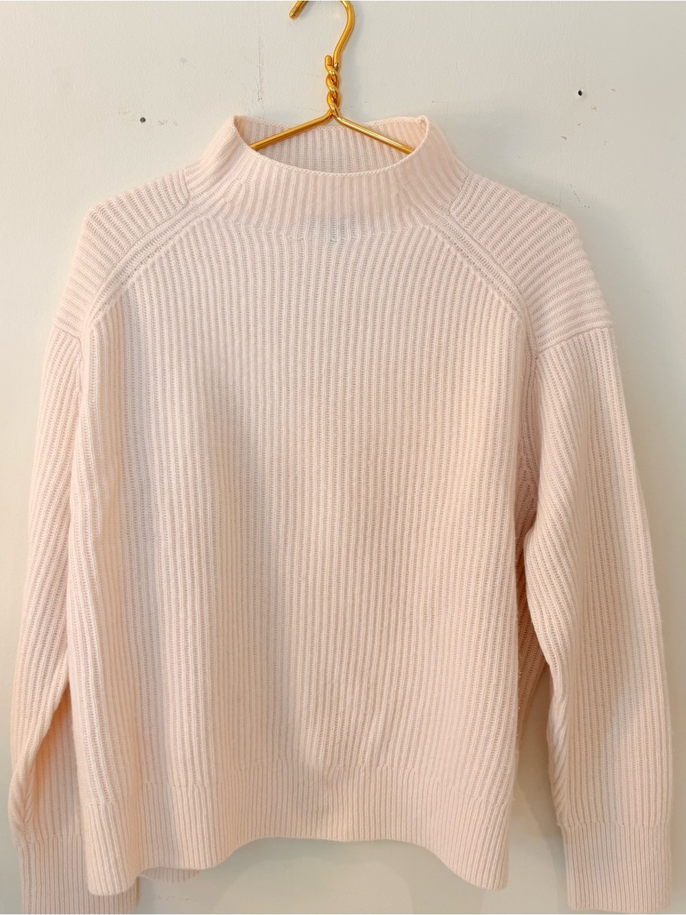 Lands' End Ivory Cream Cashmere Ribbed Chunky Mock Neck Sweater Sz L